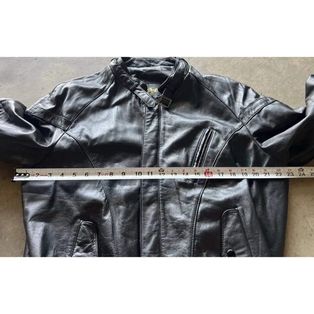 Vintage Reed Leather Black Motorcycle Plaid Lined Jacket Men’s Sz Large 48